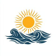Obraz premium Design of sun over sea waves icon logo illustration isolated on white background