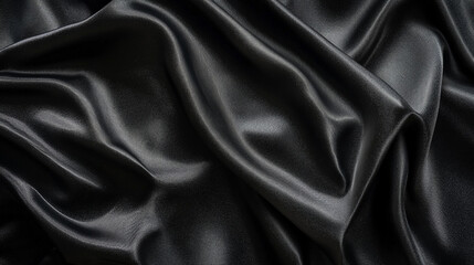 Obraz premium Elegant Black Satin Fabric Draped Texture Background High Resolution Soft Smooth Luxurious Dark 
