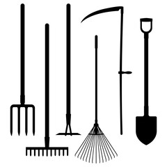 Naklejka premium Set of Gardening Tools Silhouette Illustrations.