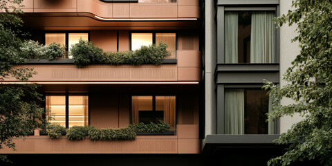 Modern architecture with planters highlighting balcony designs in urban setting