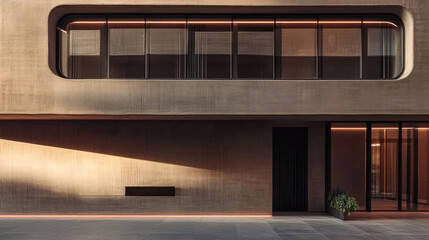 Modern architectural design of a minimalistic building in natural light during the late afternoon