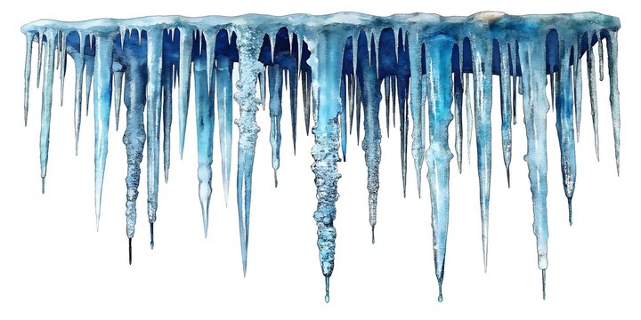 Stunning Icy Watercolor Dripping Icicles Blue Winter Frozen Beauty