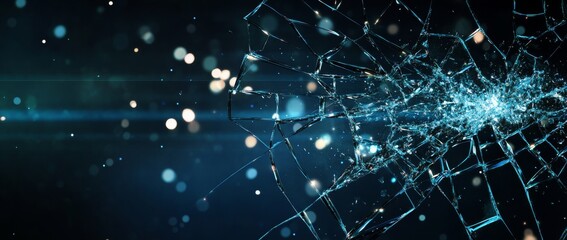 Obraz premium Shattered glass, broken mirror texture, close-up, dark blue background