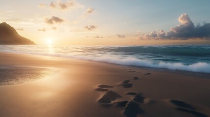 Majestic sunset ocean with waves shimmering under soft twilight colors