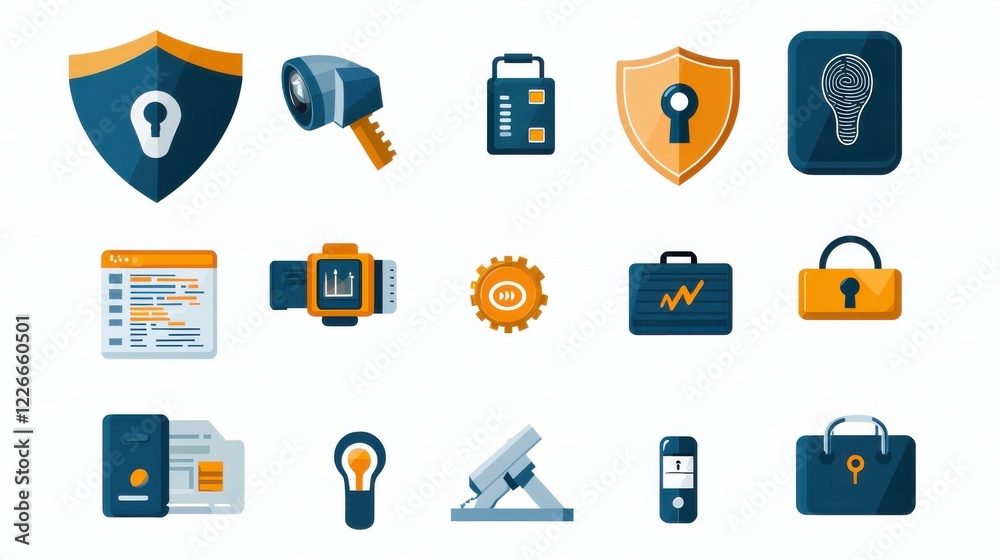 Fototapete enhancing digital security a collection of icons for shield standards in cybersecurity environments