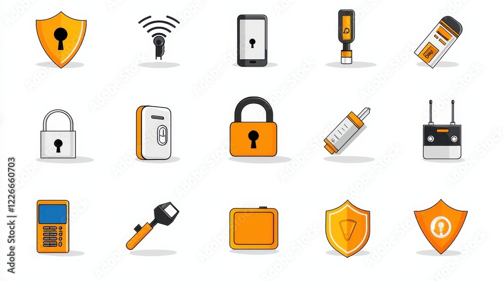 Poster Securing your space a comprehensive collection of icons depicting physical security padlocks digital environments visual assets modern security concepts