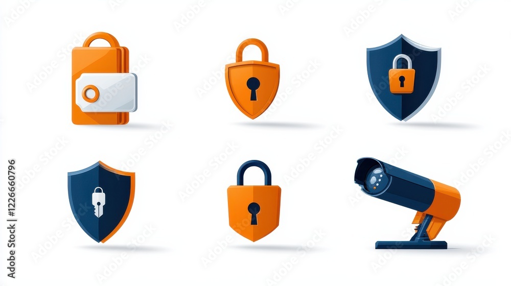 Poster Implementing digital protection icons for encryption standards in cybersecurity graphic design online environment visual concept