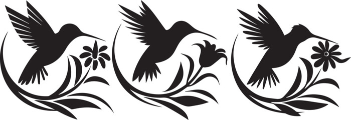 vector illustration silhouette of a hummingbird and flower logo