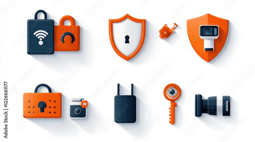 Aufkleber enhancing digital privacy a set of six icons for lock shield designs in tech environments