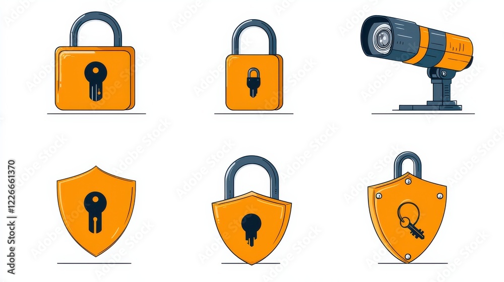 Fototapete Implementing access control standards a comprehensive set of six security icons for biometric systems in digital environments