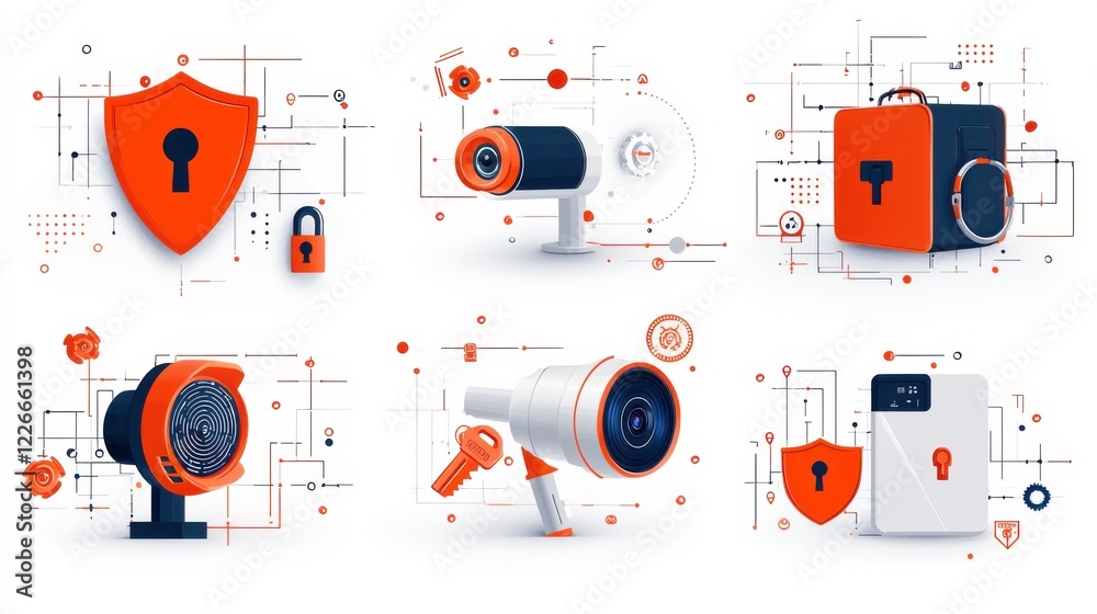 Fototapete implementing access control a set of six security icons for fingerprint standards in digital environ