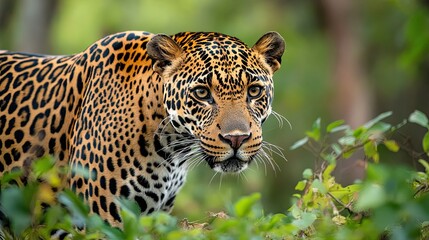 Naklejka premium Sri Lankan Leopard in Jungle, Wildlife, Close-up.