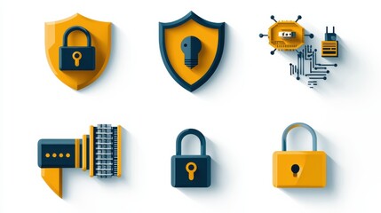 Securing digital frontiers exploring cybersecurity elements through iconic shields and locks in a modern environment