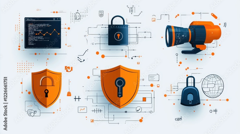 Leinwandbilder Enhancing digital security exploring six essential elements of encryption and loc standards in a virtual environment