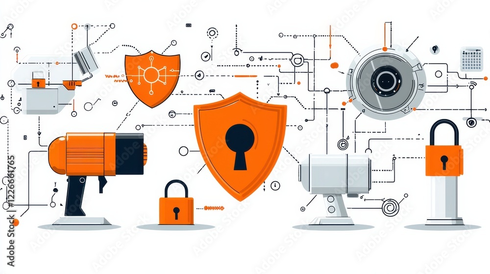 Leinwandbilder Enhancing digital security with icons of encryption location standards and six key elements in cybersecurity environments