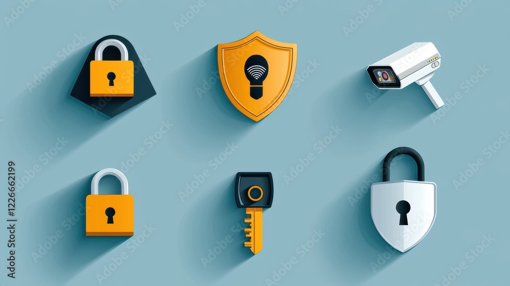 Aufkleber Enhancing security an overview of six essential icons for padlock key fingerprint standards in digital environments