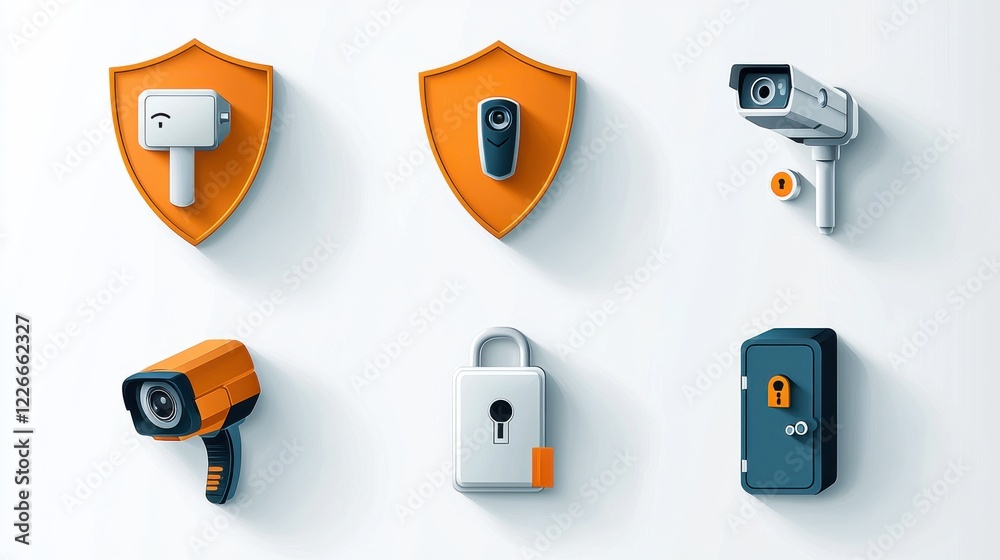Leinwandbilder Enhancing digital security exploring icons of shield lock and fingerprint features in technology environments