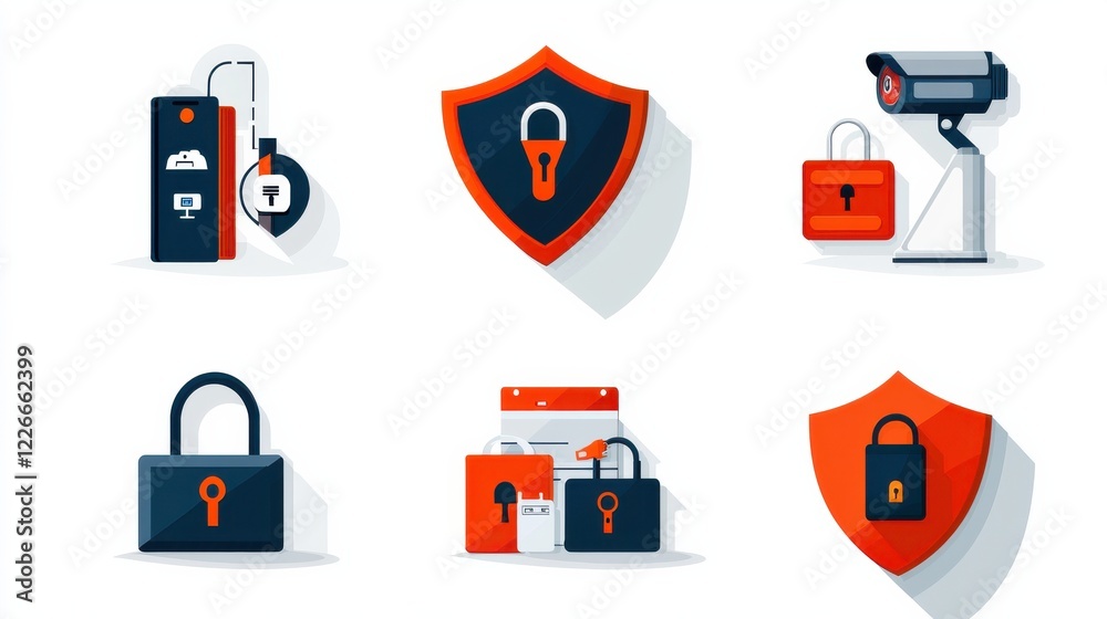 Leinwandbilder enhancing digital security exploring six essential icons of shield lock and fingerprint features in 