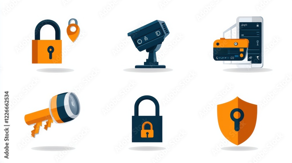 Leinwandbilder Enhancing security monitoring overview of six essential tools featuring icons of padlocks keys and cc standards in digital environments