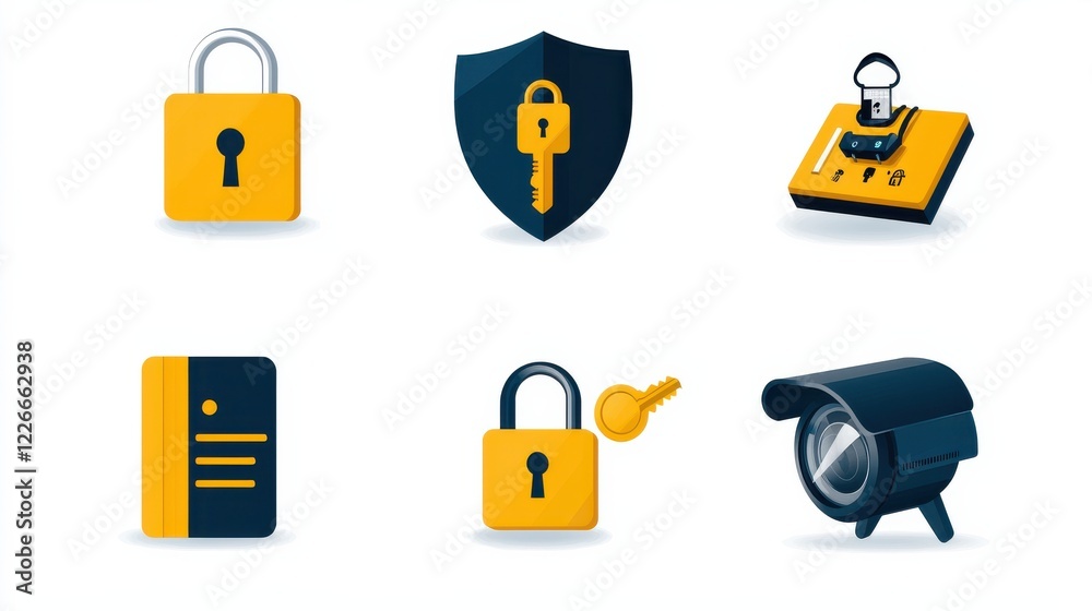 Leinwandbilder enhancing cybersecurity through six essential icons of encryption key standards in digital environme