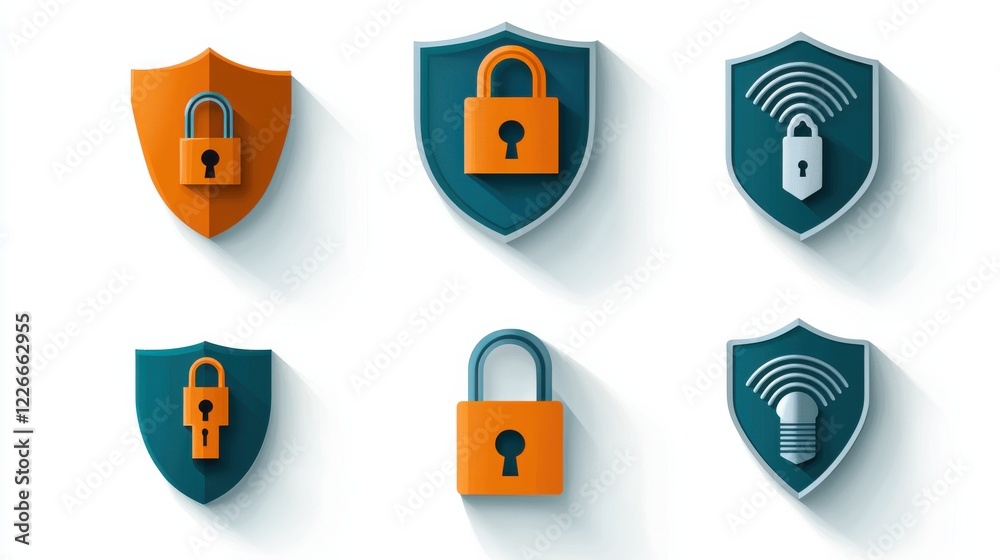 Leinwandbilder Enhancing security with six essential icons of encryption keys and standards in digital environments