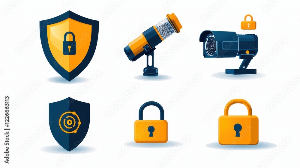 Leinwandbilder essential security icons showcase visual representation of shield and enc standard for digital prote