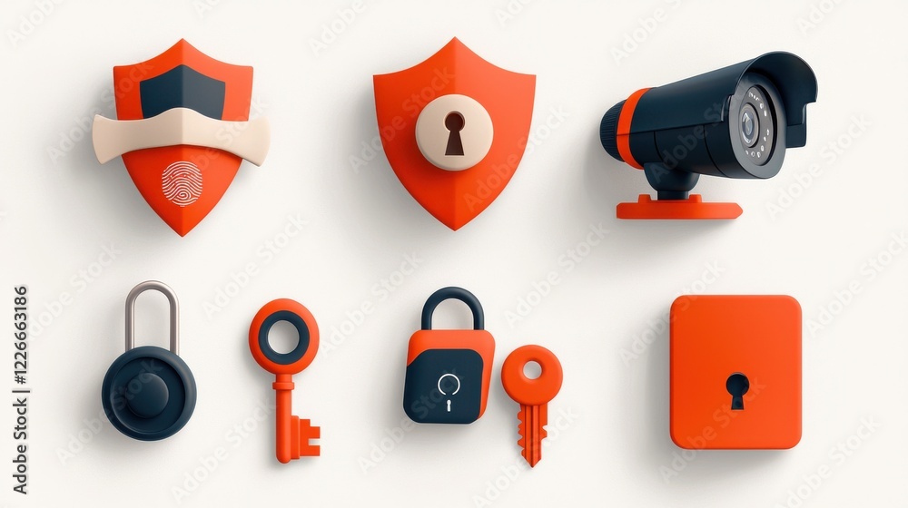 Aufkleber Enhancing digital security six essential icons of protection featuring shield lock and fingerprint technology in a minimalist design environment