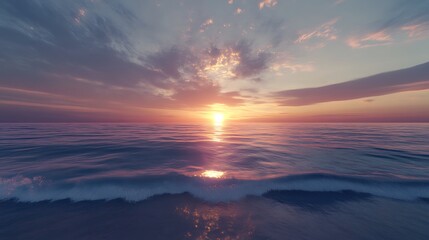Fototapeta premium Stunning sunset ocean with waves shining in soft golden light