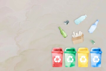 Recycling bins background, watercolor graphic