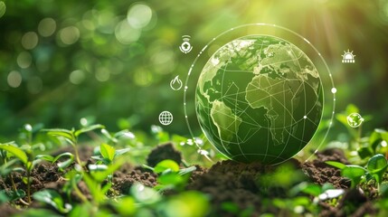 Environment World Earth Day, Green Earth with Environment icons. Saving the environment, and environmentally sustainable, Environmental technology.