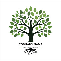 Obraz premium Vibrant Green Tree Logo with Strong Roots for a Company