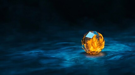 Fototapeta premium Orange Crystal Sphere on Blue Water Background