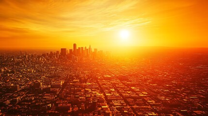 An aerial view of a city covered in heatwaves, emphasizing the urban heat island effect 