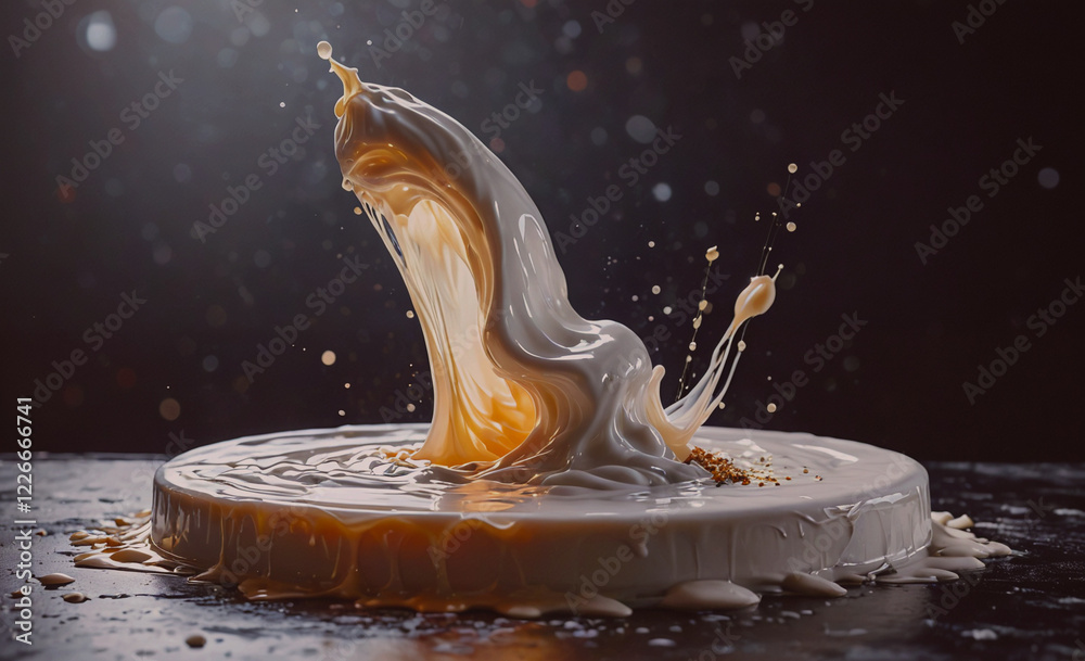 Aufkleber a white liquid is splashing out of a container, creating a messy and chaotic scene. concept of excit