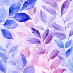 Watercolor pastel purple and blue leaves pattern.