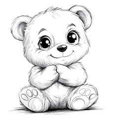 Fototapeta premium cute teddy bear with big eyes, smiling and holding its paws together in an adorable pose. Coloring page for kids