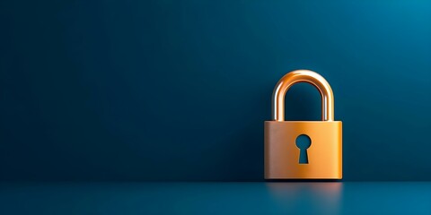 Fototapeta premium A shiny golden padlock positioned against a dark blue background, symbolizing security and privacy. Concept Golden Padlock, Security Symbol, Dark Blue Background, Privacy Concept, Visual Metaphor