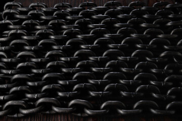 Obraz premium Heavy iron chain. Background of several thick iron chains laid out evenly.
