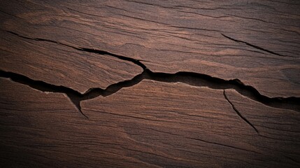 Close up of a cracked rock on a dark grunge wooden textured background