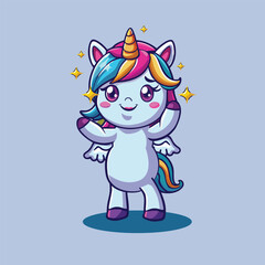 Unicorn ponies with a golden horn. Cute magic horses.