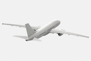 Flying airplane, 3D realistic vehicle in white