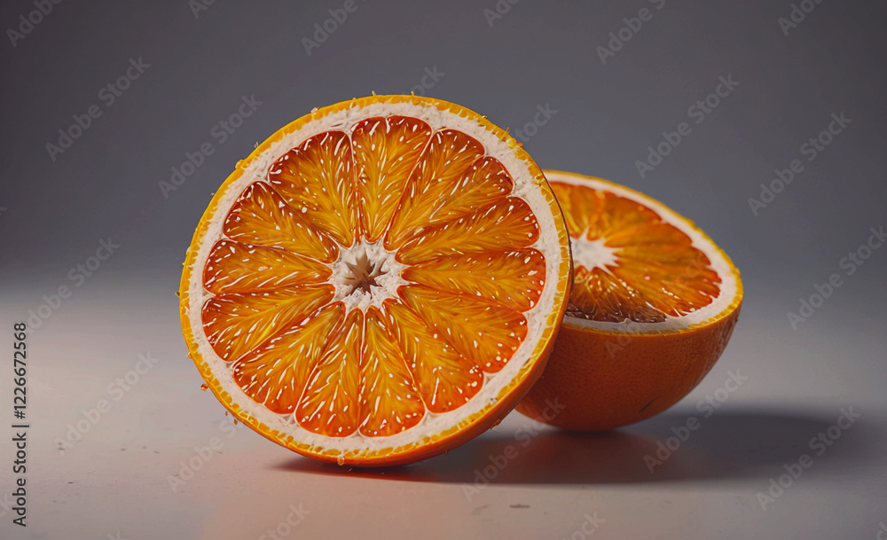 Poster two oranges are cut in half and placed on a table. the oranges are orange and have a slightly bitter