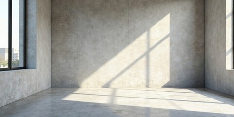 Empty Room with Sunlit Concrete Walls and Floor, Ideal for Modern Interior Design Projects