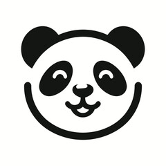 Cute Panda Face Icon in Simple Black and White Style