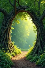 Obraz premium Intricate woven branches forming a natural archway, overgrowth, organic
