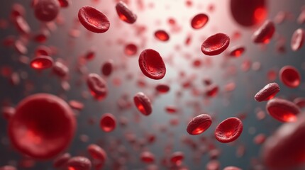  a dynamic and vibrant representation of red blood cells suspended in a fluid environment. 