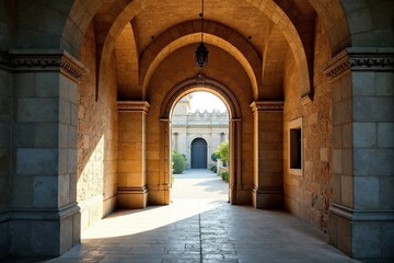 Obraz premium Entrance to Gremi Castle with a grandiose entranceway, historic, arches, entrance