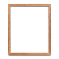 Wooden frame with a simple, elegant design on white background with copy space. Light brown wood wooden frame. Perfect wooden frame for art photos or certificates. Isolated on white background