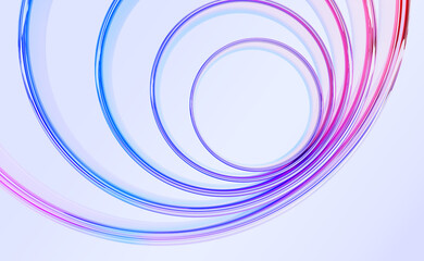 3d abstract glass holographic transparent circular lines background. Iridescent circle ring with rainbow color dispersion light, neon gradient. Modern creative wallpaper, tech banner. 3D illustration