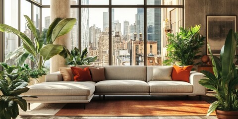 Clean, contemporary space with large windows and modern furniture.